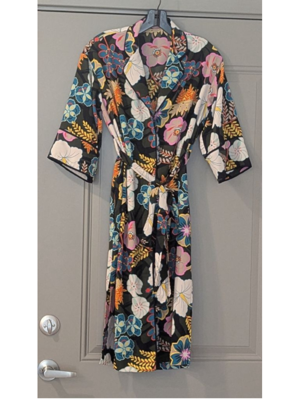 Rachel Roy Black Multi-color Floral Kimono Dress XS